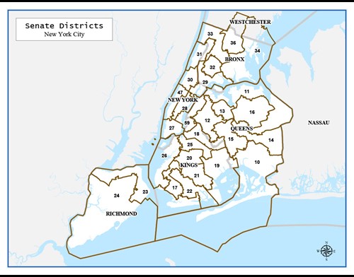 NYC ریاستی سینیٹ اضلاع کا نقشہ